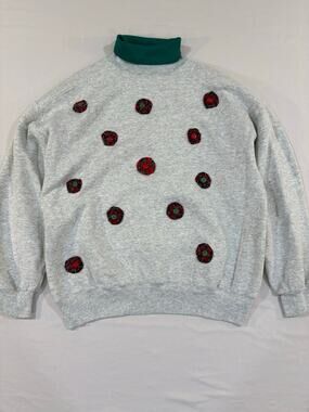 VTG 80s 90s Sunbelt Heather Gray Winter Plaid Turtleneck Sweatshirt